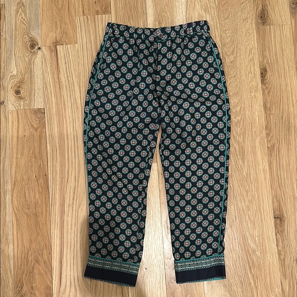 Patterned Navy and Green Pants